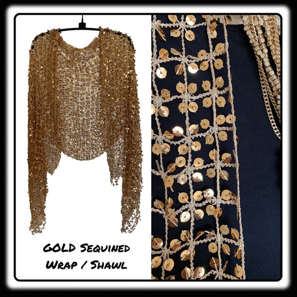 ShimmerRing Accessories - NWT GOLD sequined evening wrap / shawl. One size.  Stunning!